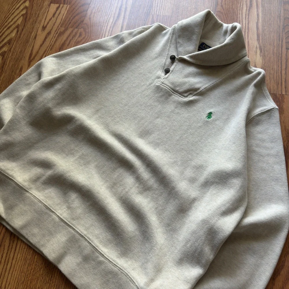 Polo Ralph Lauren Shawl Collar Sweatshirt Men's L Oatmeal‎ Beige Preppy